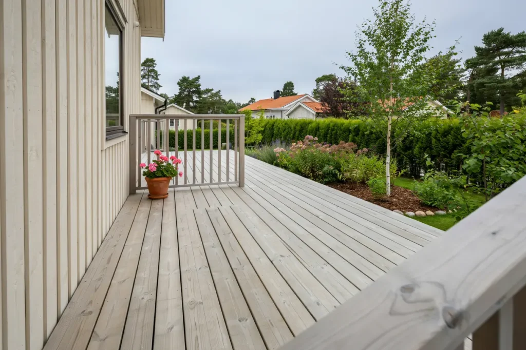 nybyggnation av altan med r cke vid villa i stj rnhov