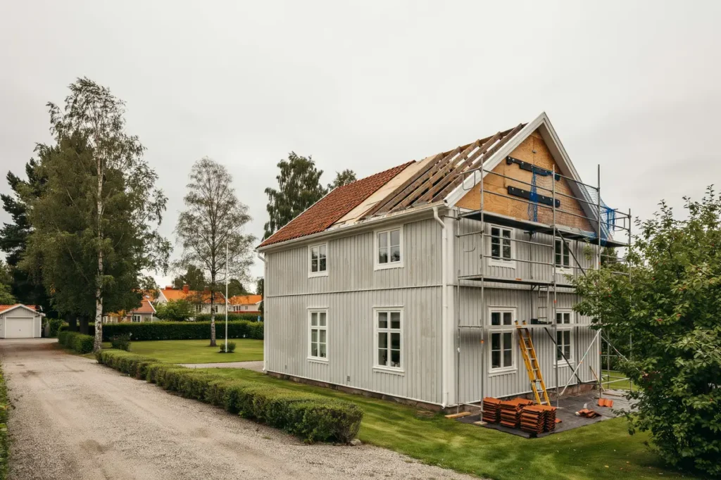 takoml ggning och f rst rkning av takkonstruktion p villa i stj rnhov